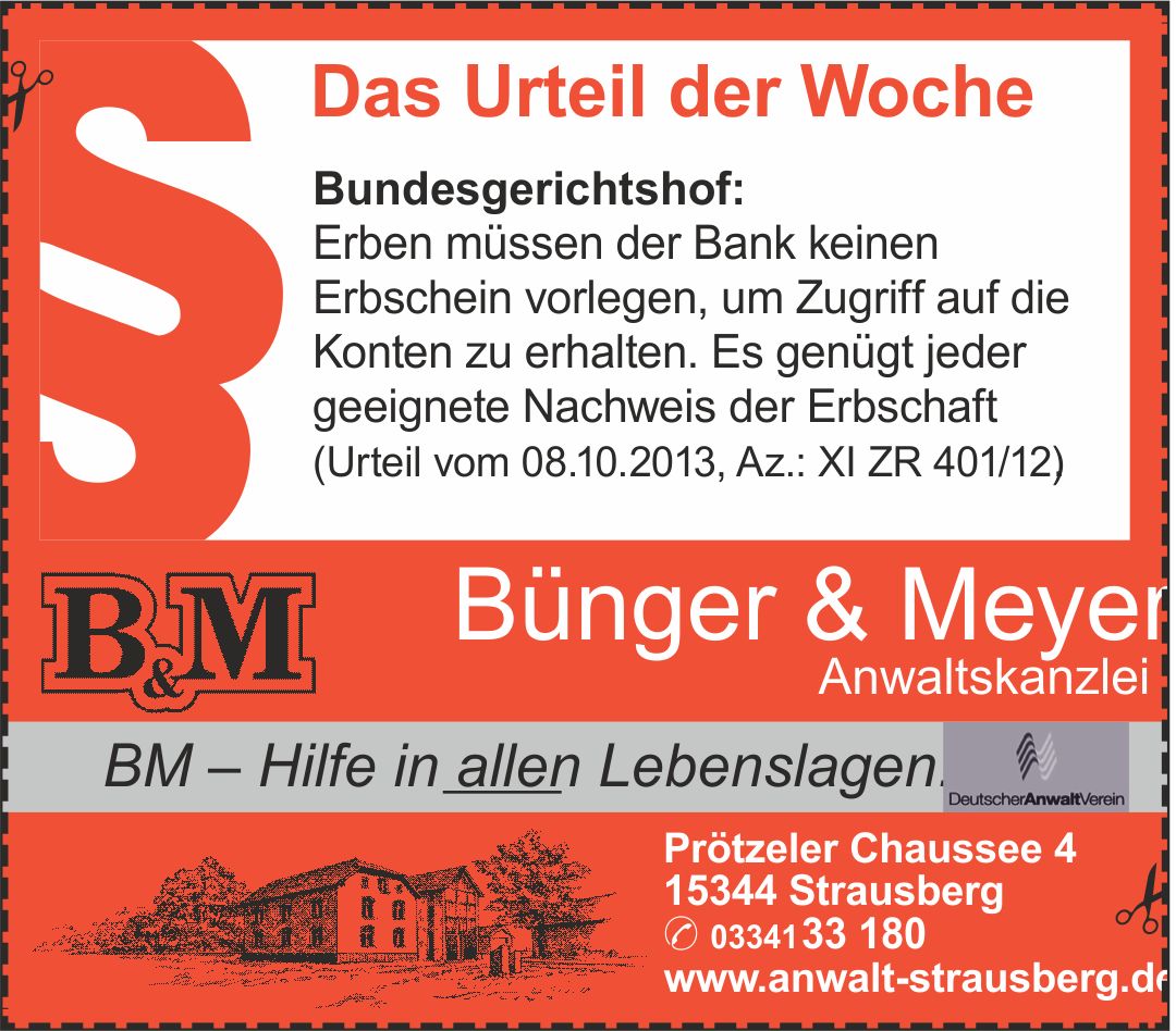 Urteil der Woche im Märkischen Sonntag am 04.05.2014