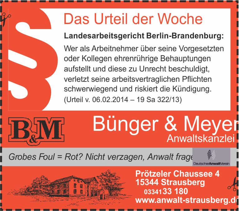 Urteil der Woche im Märkischen Sonntag am 29.06.2014